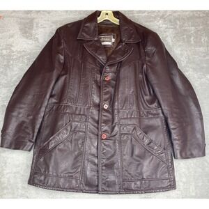 Vintage Sears The Mens Store Leather Shop Collection Brown Lined Jacket Size 46
